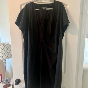 MARINA RINALDI Black cotton poplin wrap dress Size 18W equivalent.
